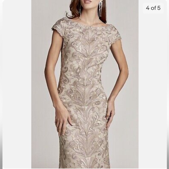 TADASHI SHOJI Flower Patterns Tight Maxi Flared U-Neck Plain Long - Picture 4 of 10